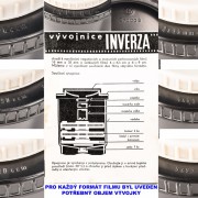 INVERZA - přehled jednotlivých formátů filmu. které je možné v této vývojnici vyvolávat.